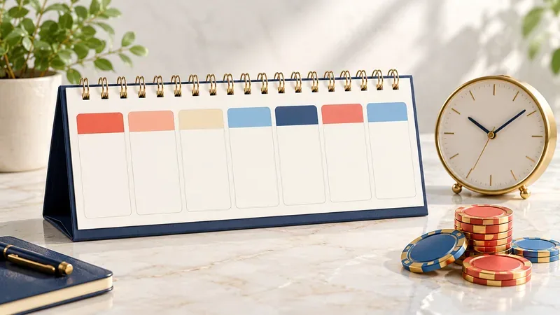 Seven-column calendar, clock and casino chips
